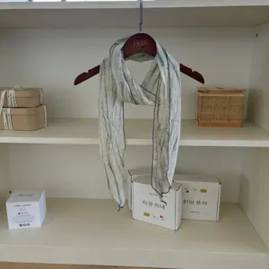 Japanese retro linen long thin scarf women lightweight breathable artistic neck wrap accessory