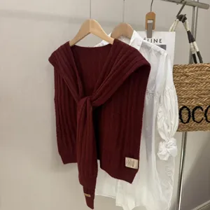 Knitted woolen shawl fake collar for women, stylish layered winter accessory detail view