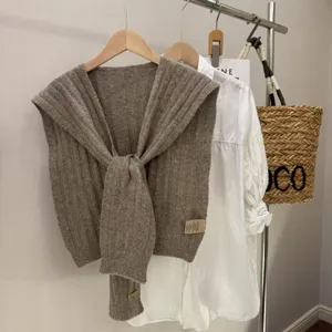 Korean style knit shoulder wrap scarf knitted capelet layered sweater accessory winter warm chic