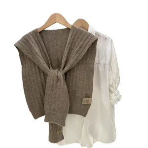 Korean style knitted shawl scarf layered with white shirt fashion autumn winter outer wear top