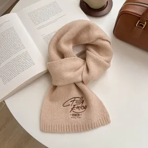 Korean style solid color embroidered knit scarf autumn winter thick warm neckerchief