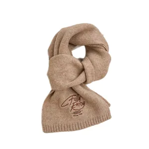 Winter women's knitted thick warm scarf with stylish English embroidery design cozy solid color