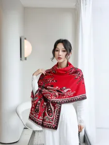 Donna autunno inverno scialle sciarpa finta cashmere fantasia paisley frange.