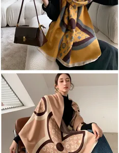 Chic imitation cashmere shawl scarf, thick warm winter wrap, elegant vintage fashion cape.
