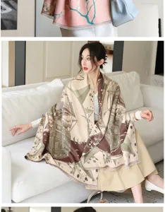 Thickened imitation cashmere shawl and scarf with vintage nautical print for women winter.