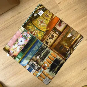Vue détaillée du carré de coton patchwork peinture à l'huile et bandeau rétro style.
