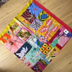 Foulard carré en coton patchwork fleurs peinture à l'huile vintage, bandeau rétro artistique.
