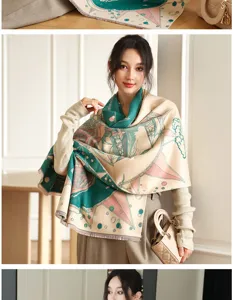 Autumn winter imitation cashmere shawl thick warm cape scarf elegant printed design for women