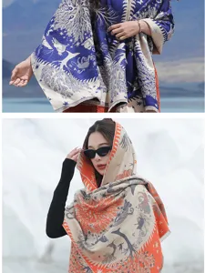 Ethno Stil wendbarer Jacquard Kunstkaschmir Schal warme Mode Winter Reise Umhang Cape