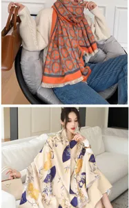 Stylish women's thick cashmere-feel winter scarf and shawl dual-use warm wrap for cozy daily wear.