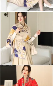 Detailed view of the Chinese style autumn winter imitation cashmere scarf shawl for women warmth.