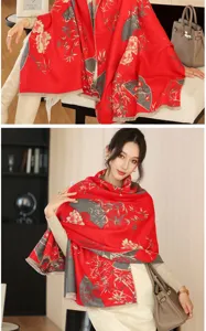 Chinese style autumn winter cashmere feel shawl retro floral print thick warm cape scarf