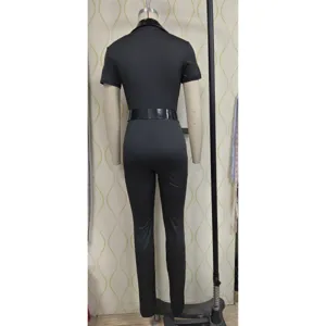 Combinaison costume noire à manches courtes pour femme fête d'Halloween cosplay uniforme.
