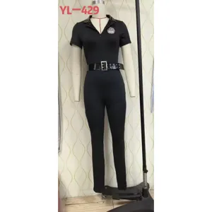 Combinaison de costume de police à manches courtes noire pour femme jeu de rôle fête Halloween.