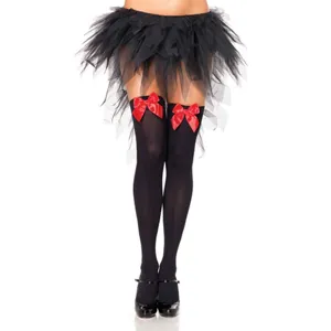 Black tutu skirt and thigh high stockings with red bows for women Halloween party costume.