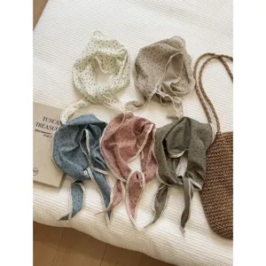 Spring summer floral triangle headscarf vintage lace trim breathable neckerchief hair band.