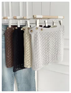 Korean summer crochet knit waist wrap skirt, versatile layered half skirt for women.
