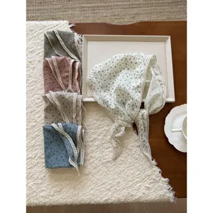 Spring summer vintage floral lace triangle headscarf sweet hair band neckerchief sun protection