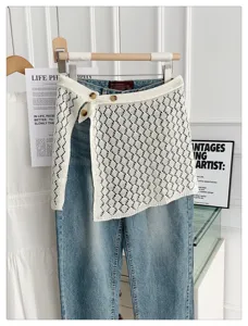 Korean style summer hollow knit wrap denim jeans layered asymmetric skirt chic fashion item
