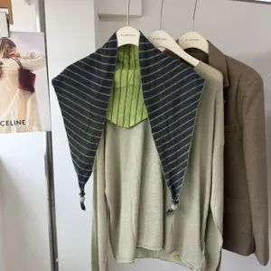 Korean style double sided triangular scarf set with knitted top, elegant autumn fashion choice.