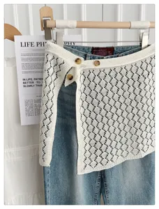 Korean fashion hollow knit wrap skirt stylish layered denim skirt detail for women summer