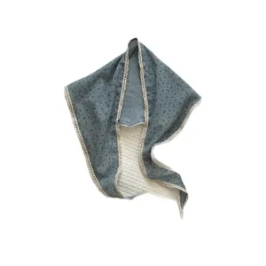 Retro floral triangular headscarf with delicate lace trim and breathable texture for women.