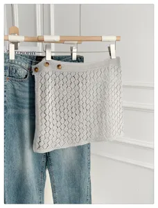 Korean style hollow-out knit mini skirt summer versatile layering hip cover skirt grey