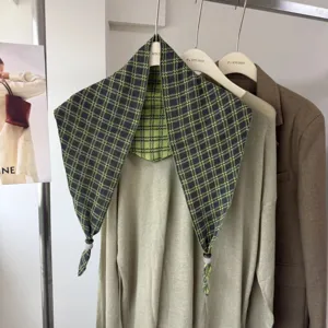 Chic Korean style plaid triangular scarf for women, versatile autumn fashion neckwear head wrap.