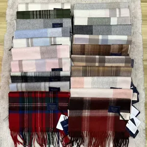 Autumn winter vintage plaid 100% wool scarf multi-color warm soft thick casual neck wrap for women