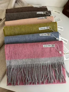 Detailed view of luxurious winter wool scarf with soft fringe and premium quality texture.