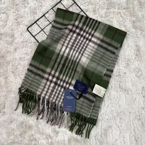 Classic retro plaid wool scarf with soft tassels, warm winter accessory for women.