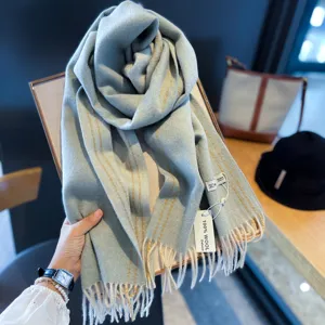 cozy winter wool scarf for women long tassel warm soft neck wrap blue accessory