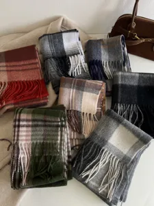 Classic plaid fringe scarf for autumn and winter, cozy woolen warm shawl for women and men.