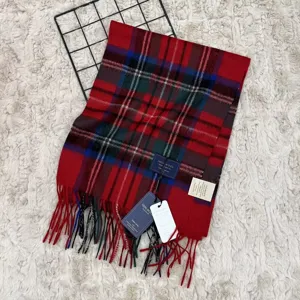 Classic red plaid wool scarf for women winter warm retro tassel fashion neck wrap detailed view