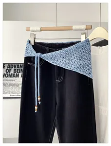 Korean style pure color beaded hollow out knitted triangular shawl versatile layering accessory.