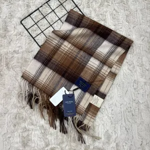 Detailed view of the retro plaid 100% Australian wool scarf, winter warm neck wrap.