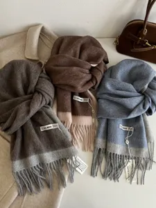 Winter 100% wool color-block fringed scarf for women, soft warm stylish casual winter shawl wrap.