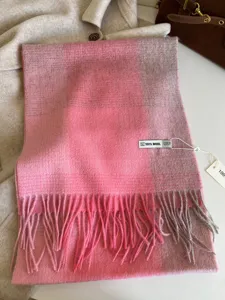 Korean style autumn winter 100% wool scarf pink plaid tassel warm fashion neckerchief