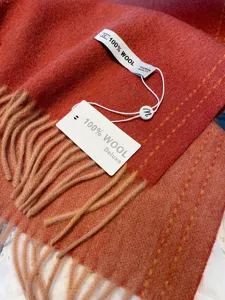 Winter vintage 100% wool scarf for women, double-sided two-tone fringed warm neck wrap.