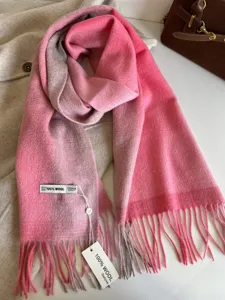 Pink gradient wool scarf for women winter warm cozy tassel shawl soft fashion winter neck wear