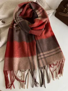 Classic retro plaid wool scarf with fringe for autumn winter warm cozy unisex fashion neck wrap