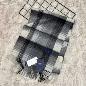 Classic plaid 100% wool winter scarf warm neck wrap for women soft cozy tassel fringe