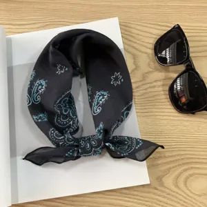 Retro paisley print cotton square scarf, stylish necktie and fashion accessory for women.