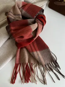 Autumn winter classic plaid wool scarf with fringe for warm couple daily wear style.