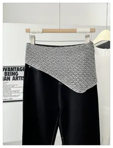Korean style solid color beaded hollow knitted triangular shawl versatile layering clothing piece.