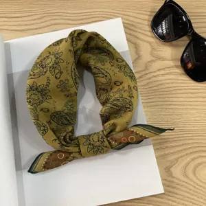 Vintage cotton paisley print small square scarf neckerchief detail shot accessory item