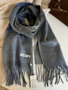Grey gradient 100% wool scarf with elegant fringe and premium quality label for winter