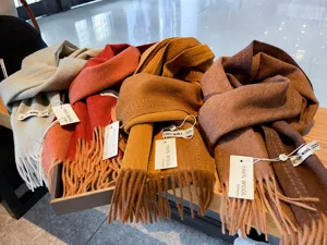 Winter warm wool scarf for women, soft double-sided two-tone mid-length apparel accessory.