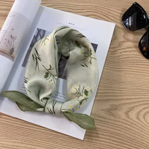 Retro floral cotton small square scarf for women spring summer neckerchief neck accessory