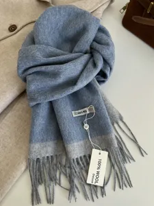 High quality 100% wool dual-color tassel scarf for women, warm winter neck warmer wrap.